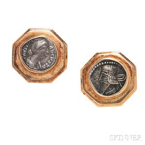 18kt Gold and Ancient Coin Earclips