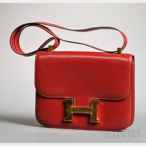 Burgundy Leather "Constance" Handbag, Hermes