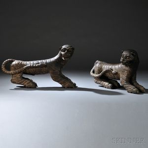 Pair of Wood Carved Models of Tigers