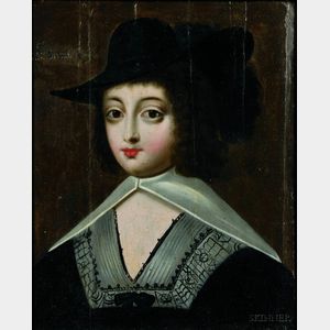 French School, 16th Century Style Portrait of a Woman in a Plumed Hat