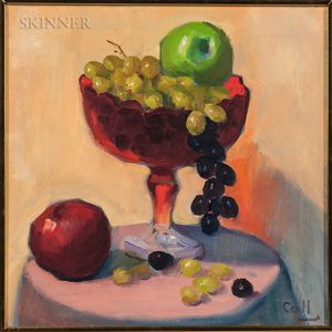José Coll (Spanish, 20th Century) Still Life with Apples and Grapes.