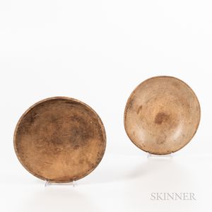 Two Turned Shallow Wooden Bowls