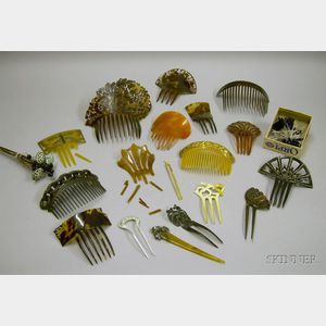 Approximately Fifteen Hair Combs and a Group of Hat Pins