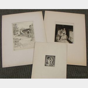 Lot of Three Unframed Etchings Including: William Strang (Scottish, 1859-1921),Fire Light.