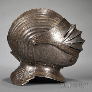 Parcel-gilt Steel 16th/17th Century-style English- or German-type Armet Helmet