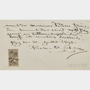 Bonheur, Rosa (1822-1899) Autograph Receipt, Signed and Initialed, 31 July 1894.