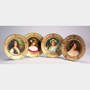 Four Dresden Porcelain Handpainted Portrait Plates