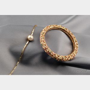 14kt Gold and Gem-set Bracelet