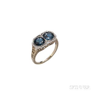 Art Deco 14kt Bicolor Gold and Sapphire Filigree Ring