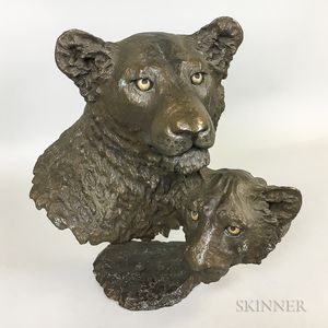 Mark Hopkins Bronze Lioness and Cub Sculpture. 
