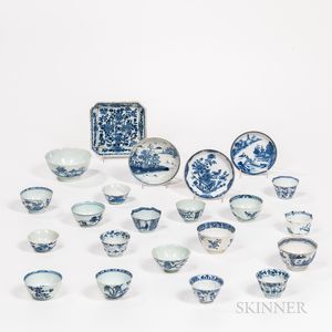 Twenty-two Blue and White Cups and Plates