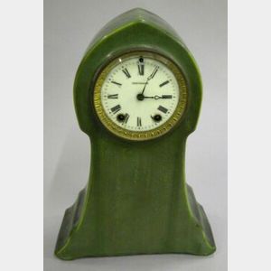 Rare Hampshire Pottery Green Mantel Clock