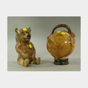 Glazed Ceramic Figural Bear and Caricature Pitchers.