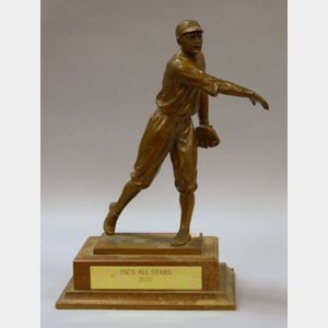 1932 Patinated Cast Metal Presentation Baseball Player Figural Trophy to Tiz's All Stars