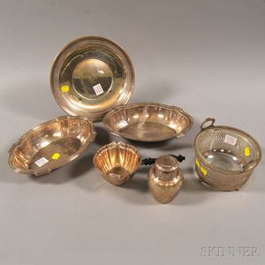 Six Pieces of Sterling Silver and Silver-mounted Tableware