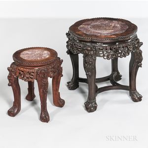Two Marble-top Hardwood Stands