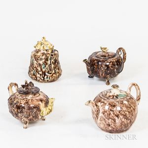 Four Staffordshire Lead Glazed Creamware Teapots