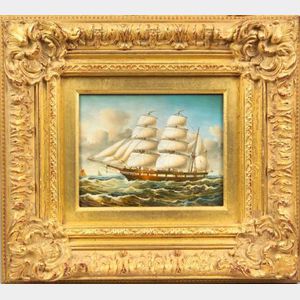 Framed American School Oil on Panel of a Clipper Ship