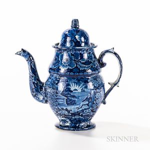 Staffordshire Historical Blue Transfer-decorated "Franklin's Tomb" Coffeepot
