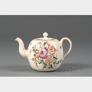 Staffordshire Enameled Creamware Teapot and Cover