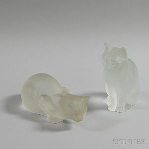 Two Lalique Frosted Glass Cats