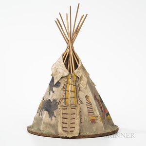 Central Plains Pictorial Miniature Wood and Hide Tipi