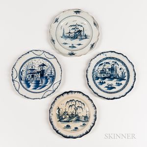 Four Signed or Identified "Chinese House" Pearlware Plates