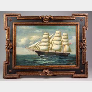 Framed Oil on Canvas of a British Clipper Ship