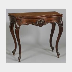 Victorian Carved Walnut Rococo Revival Card Table