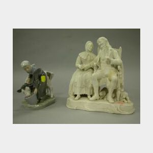 Parian John Anderson My Jo Figural Group and a Royal Copenhagen Porcelain Milk Maid with Cow.