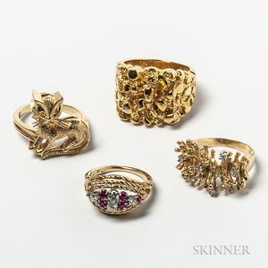 Two 18kt Gold Rings and Two 14kt Gold Rings