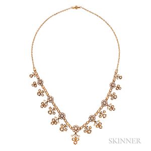 Antique Gold, Split Pearl, and Diamond Necklace