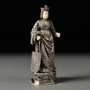 German .800 Silver and Ivory Figure of a Medieval Woman