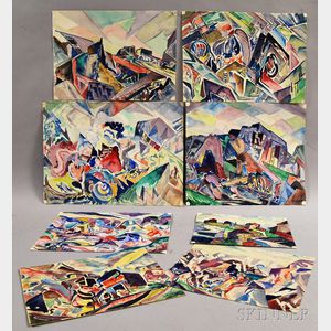 Leighton Cram (American, 1895-1981) Eight Modern Landscapes