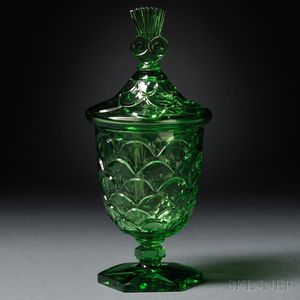 Steuben Pomona Green Cut Glass Covered Jar