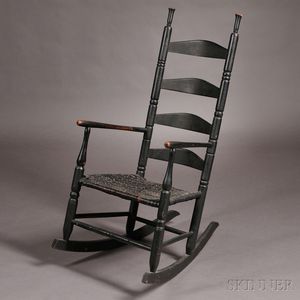 Black-painted Slat-back Armed Rocking Chair