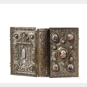 New Testament in Church Slavonic in a Silver-plated Binding with Miniatures on Porcelain.