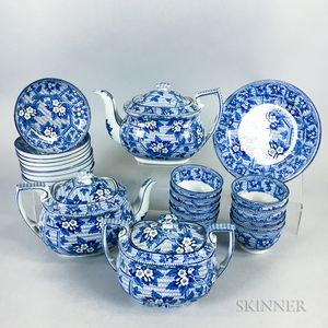 Twenty-four-piece Set of Staffordshire Transfer-decorated Teaware