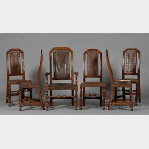 Set of Six Maple Leather Chairs