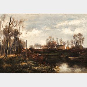Charles Francois Daubigny (French, 1817-1878) Landscape and Pond