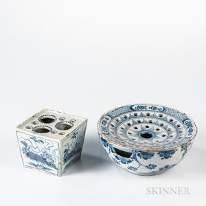 Tin-glazed Earthenware Berry Bowl and Flower Brick