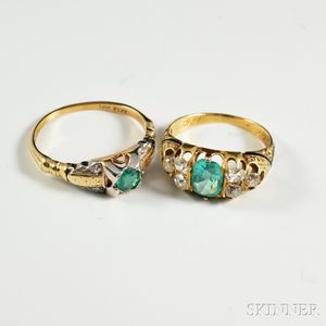 Two Gold, Emerald, and Diamond Rings