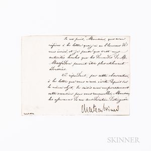 Chateaubriand, Francois-Rene de (1768-1848) Note Signed, July 1824.