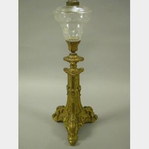 Rococo-style Gilt Bronze and Etched Colorless Glass Oil Lamp.