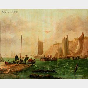 British School, 19th Century Fisherman and Sailing Ships Off the Dover Coast