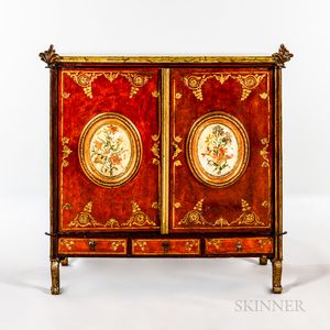 Venetian Red-lacquer and Gilt-wood Side Cabinet