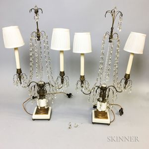 Pair of Metal and Glass Two-light Candelabra