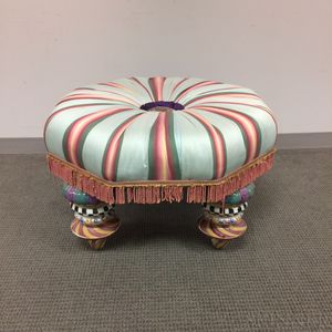 MacKenzie-Childs Upholstered Ceramic and Plywood Ottoman