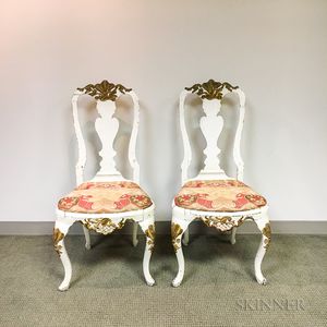 Pair of Rococo-style Carved, Painted, and Parcel-gilt Side Chairs. 