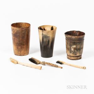 Three Horn Cups and Three Small Horn Brushes